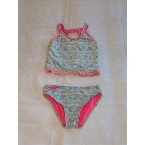 Breaking Waves Girls Pink And Blue Tankini Pineapple Tropical Print‎ Swimsuit